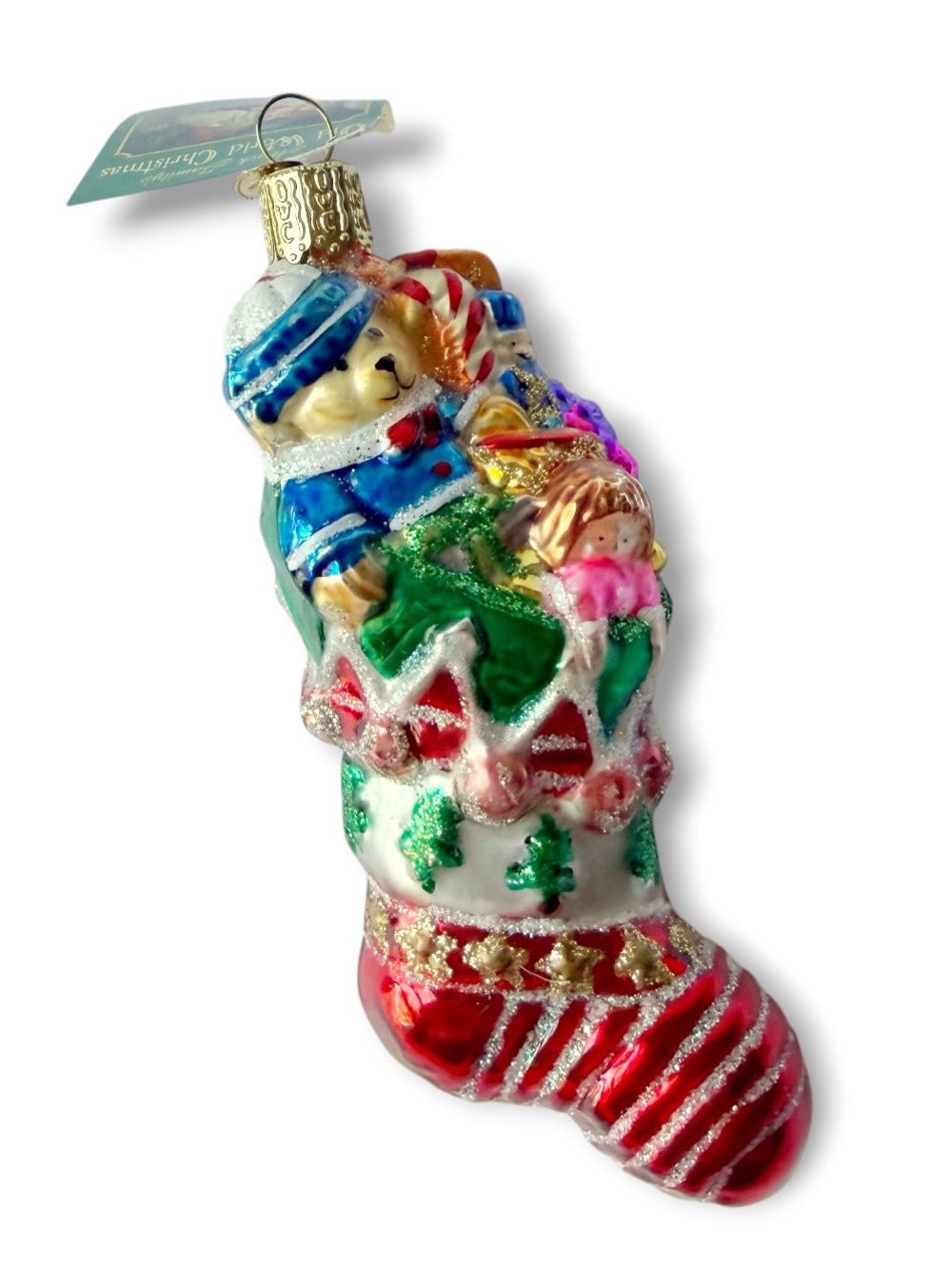 Old World Christmas Ornament Hanging Stocking With Toys Blown Glass